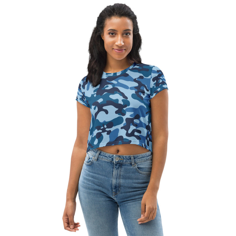 BLUE CAMO CROP TEE